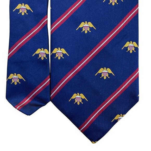 Gitman Bros.Navy Silk Patterned Tie With Eagle & Stripe Design - Picture 4 of 8